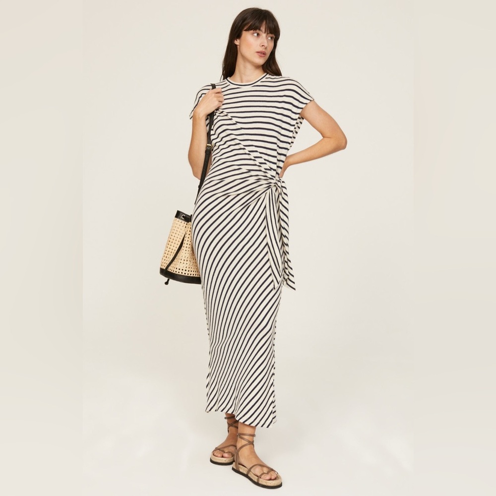 Apiece Apart Vanina Clinched Waist Dress in Navy Stripes Size XS.
